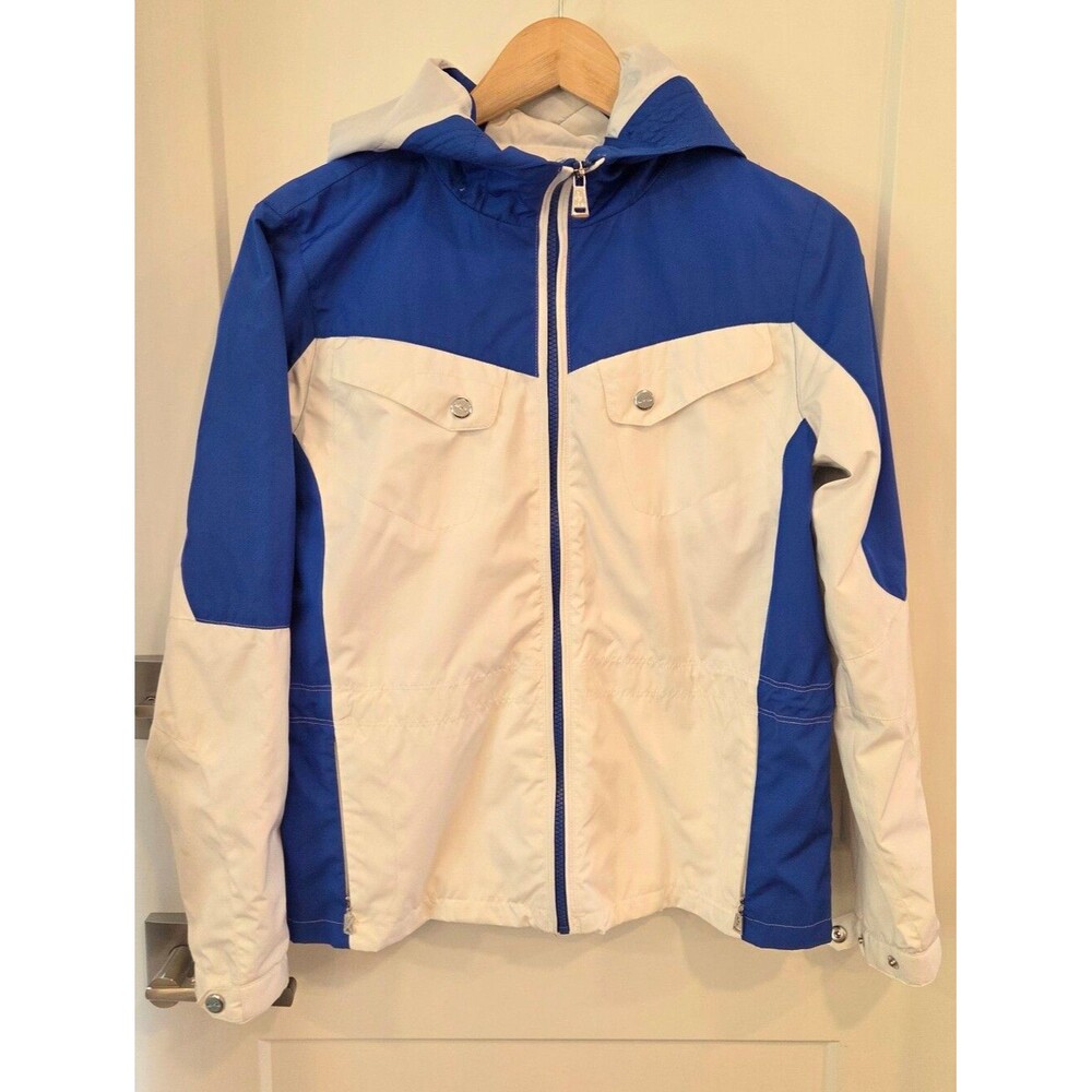 Ralph Lauren Active L-RL Blue White Hooded Windbreaker Jacket PM Preppy Coastal